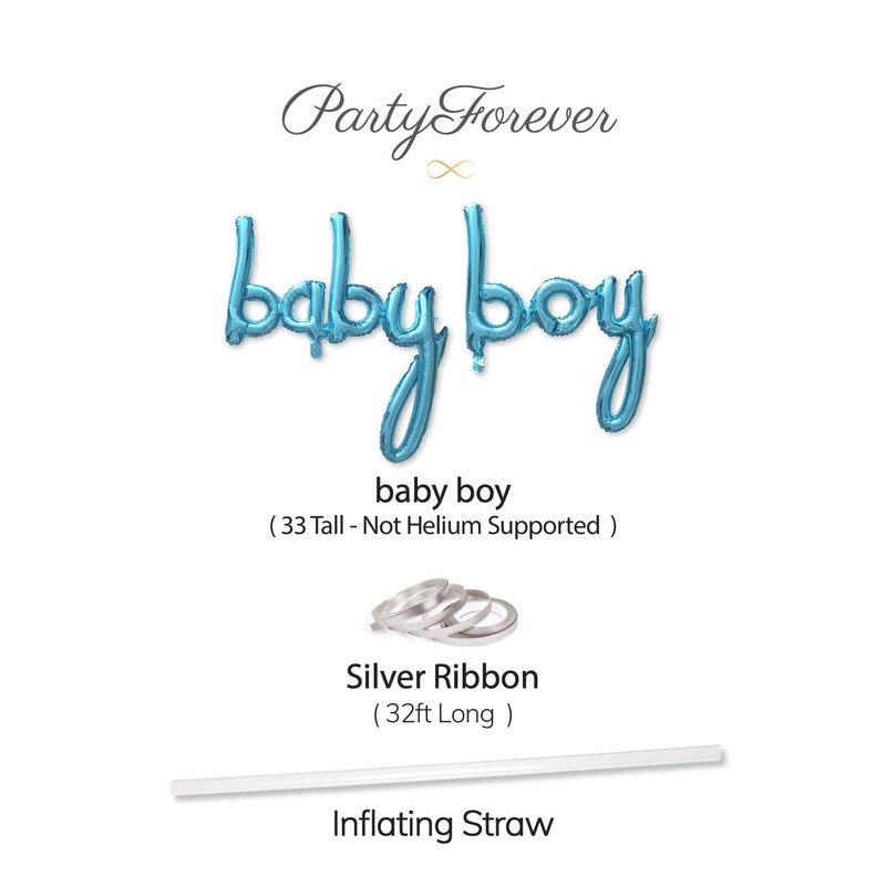 PartyForever Baby Boy Balloon Light Blue for Baby Shower Decorations and Supplies, Boy Gender Reveal Party Foil Balloons Banner Letters - Image 2